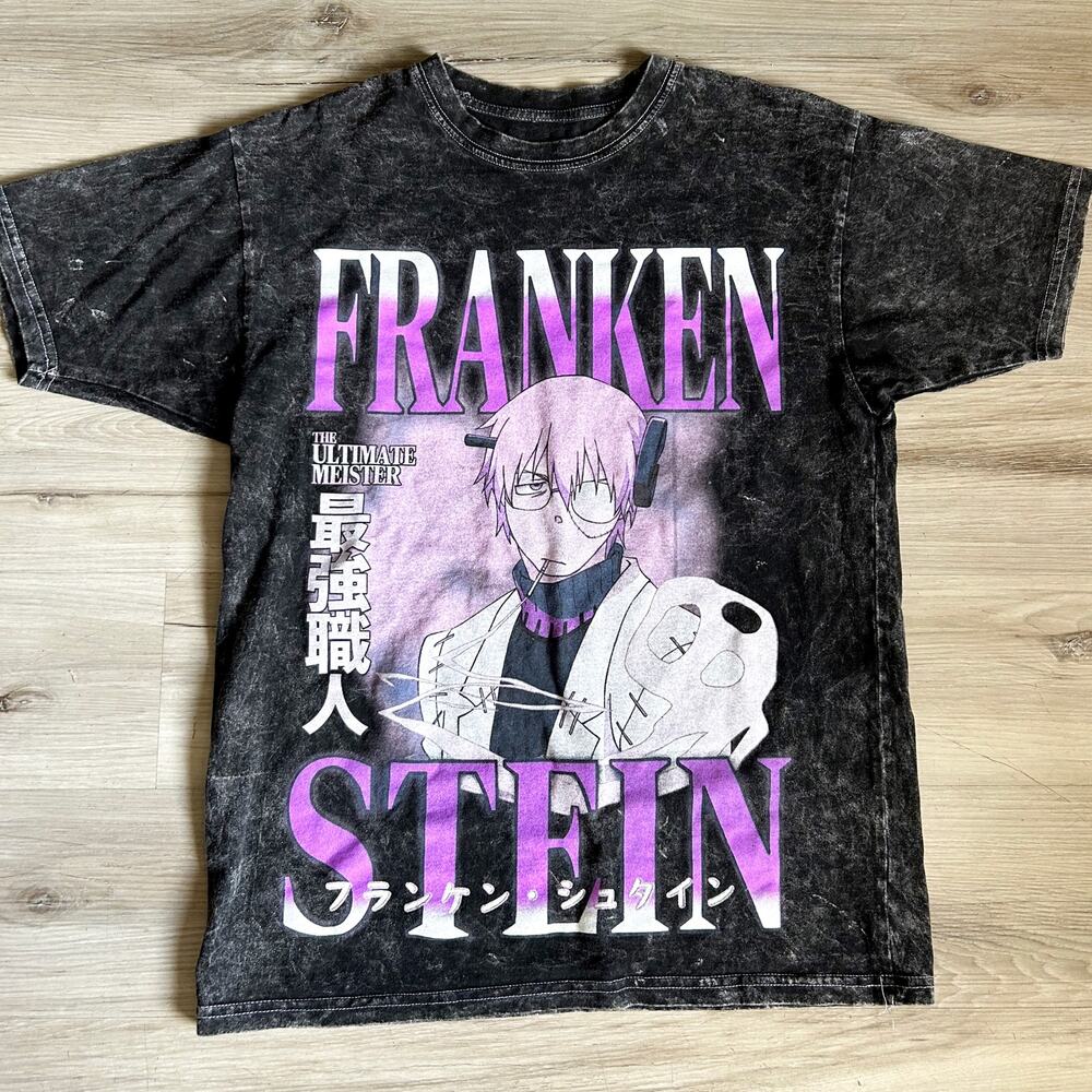 Soul Eater x Hot Topic Franken Stein Dark Acid Wash T-Shirt Unisex Sz Medium EUC